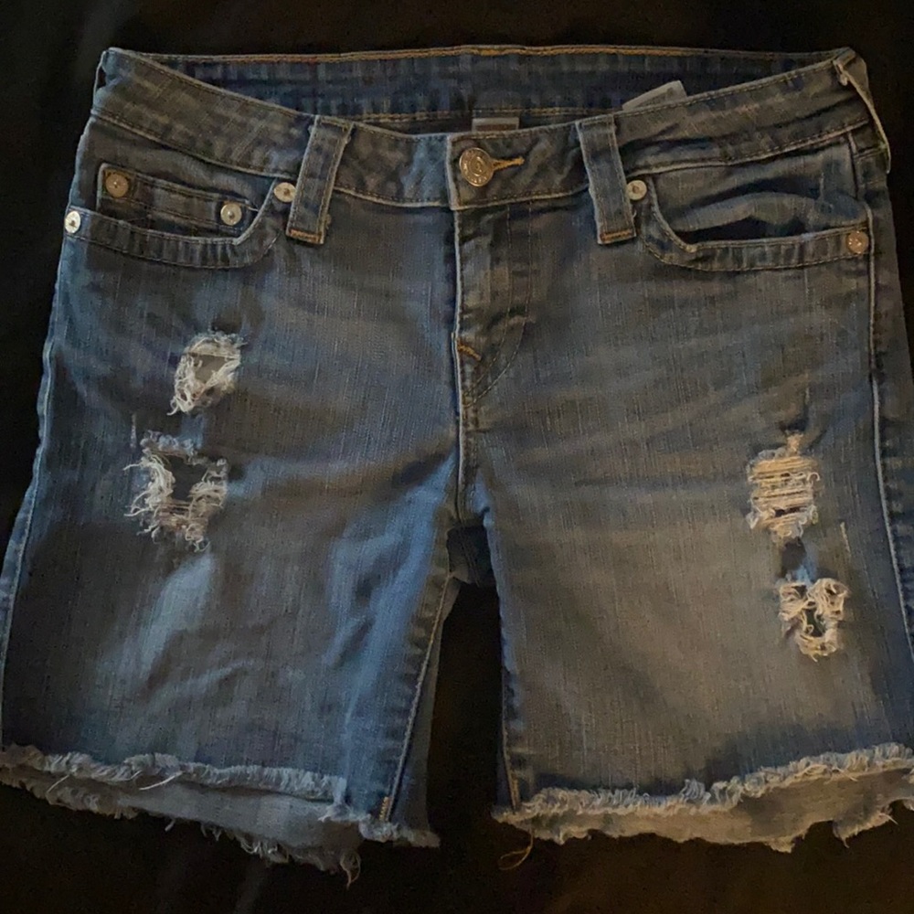 True religion distressed jean shorts